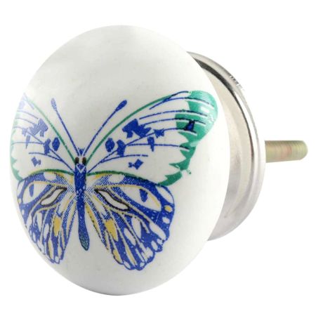 Blue Butterfly Ceramic Flat Cabinet Knob Online